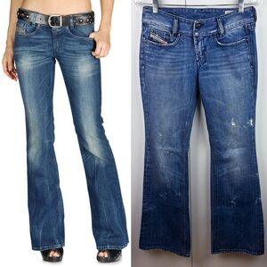 Diesel Louvely Y2K Low Rise Flare Boot Cut Distressed Jeans Blue Vintage Retro